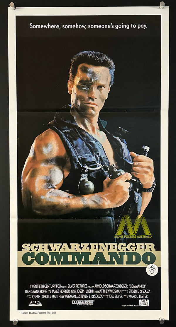 COMMANDO (1985) Australian Daybill Movie Poster, VF/NM Condition - Movie Posters Australia