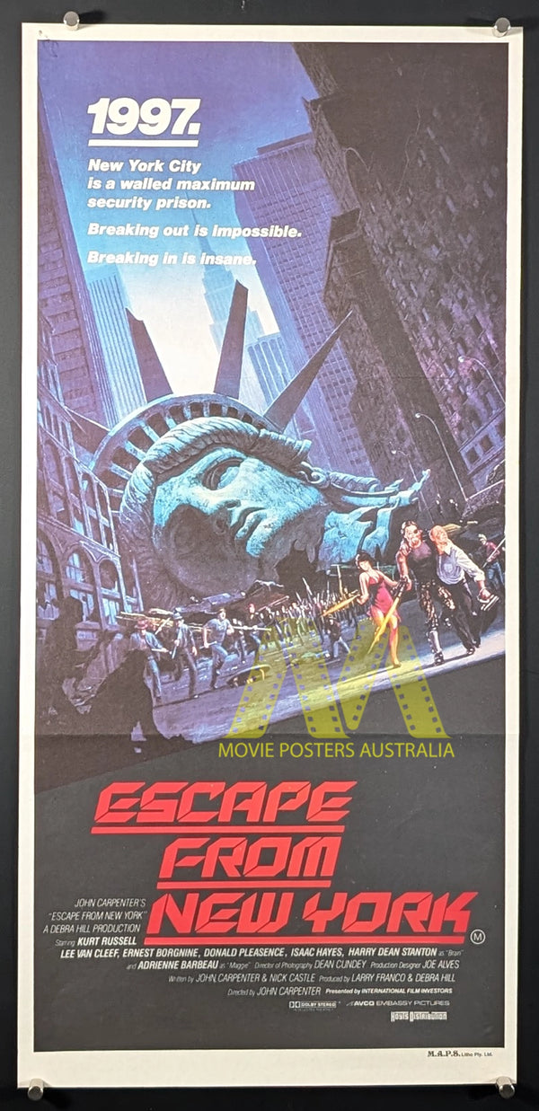 ESCAPE FROM NEW YORK (1981) Movie Poster, Daybill, Kurt Russell 13x28"