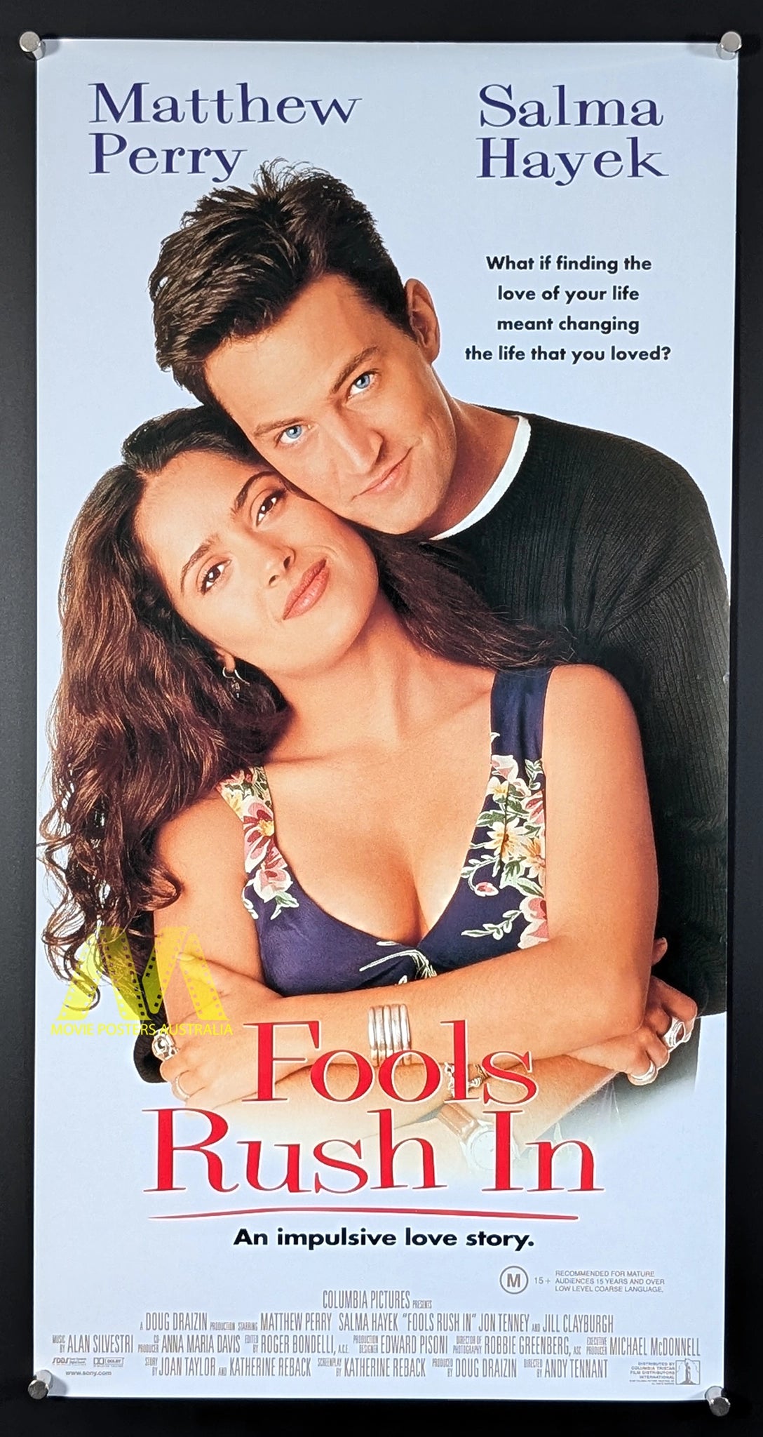 FOOLS RUSH IN 1997 Movie Poster Daybill Matthew Perry Salma Hayek fools-rush-in-1997-movie-poster-daybill-matthew-perry-salma-hayek