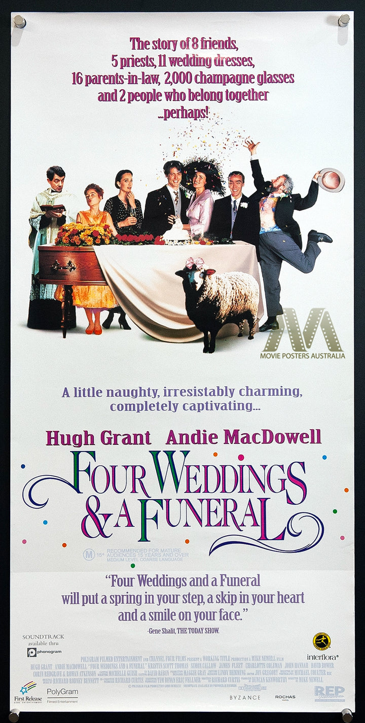 FOUR WEDDINGS AND A FUNERAL (1994) Hugh Grant, Daybill, VF+ Cond - Movie Posters Australia