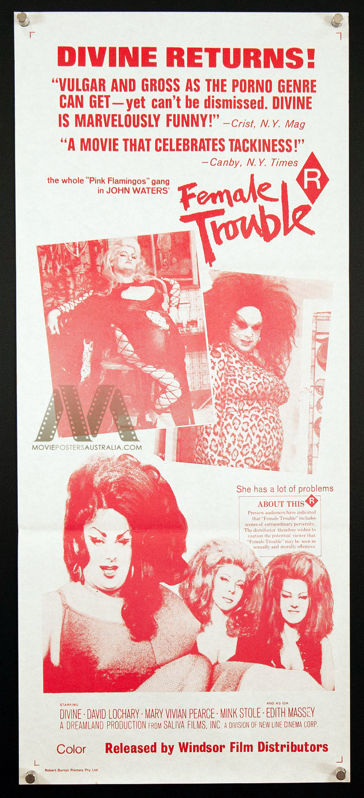 FEMALE TROUBLE (1974) Daybill Poster, John Waters, Divine, VERY RARE - Movie Posters Australia