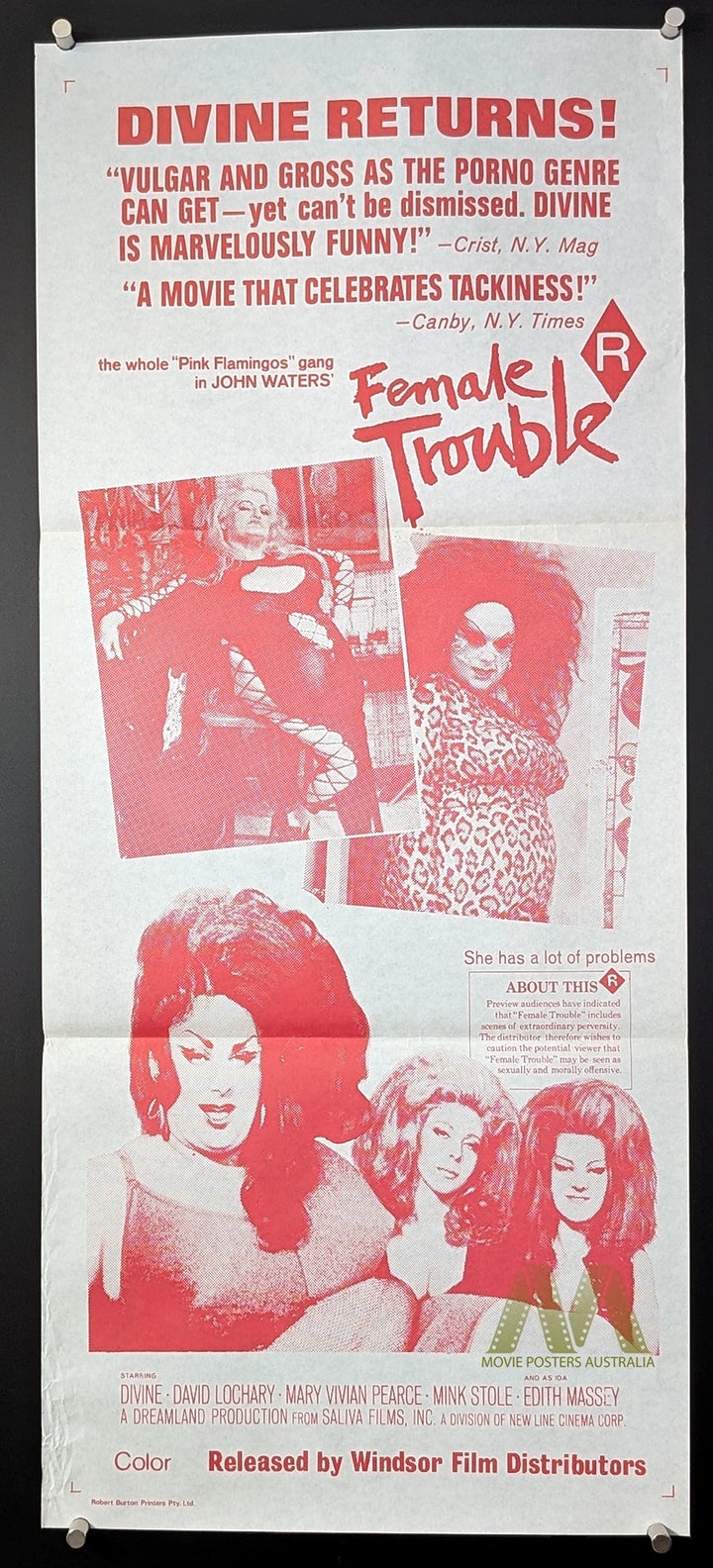 FEMALE TROUBLE (1974) Daybill Poster, John Waters, Divine, VERY RARE - Movie Posters Australia