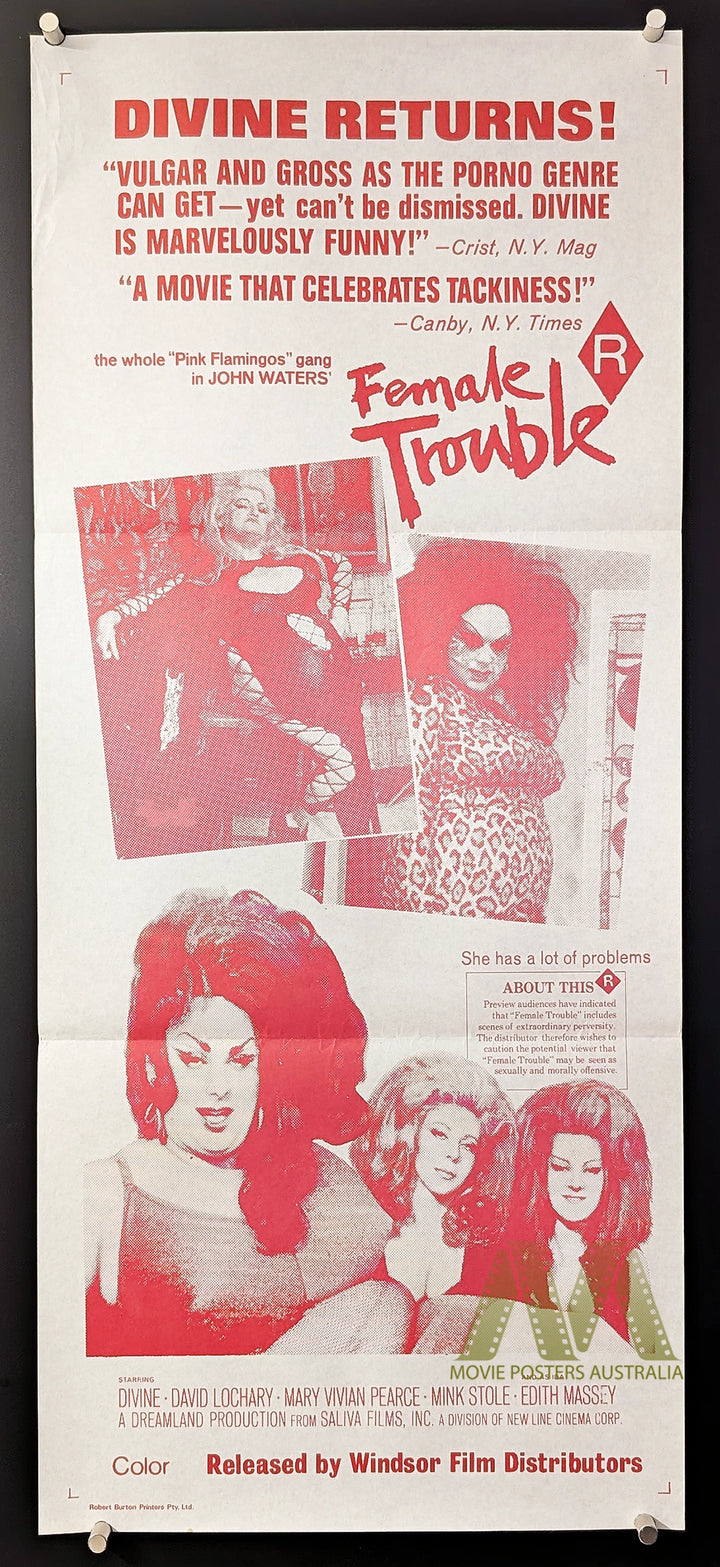 FEMALE TROUBLE (1974) Daybill Poster, John Waters, Divine, VERY RARE - Movie Posters Australia