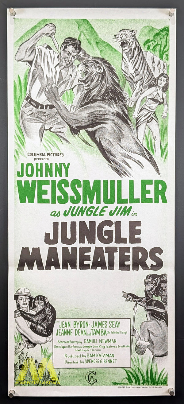 JUNGLE MANEATERS (1954) RR60's Australian Daybill Movie Poster, NM Cond - Movie Posters Australia