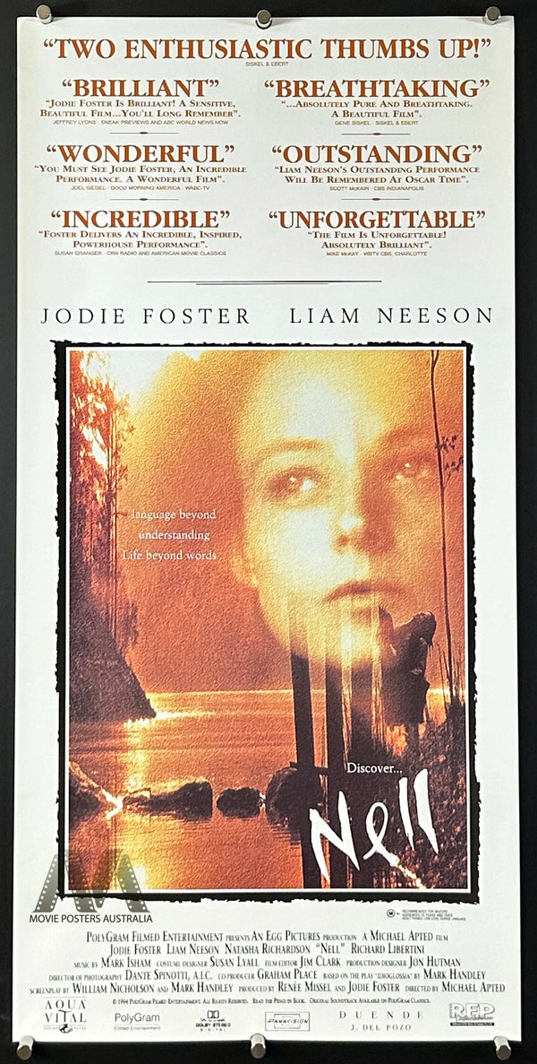 NELL (1994) Movie Poster, Daybill, Jodie Foster, Liam Neeson, RARE