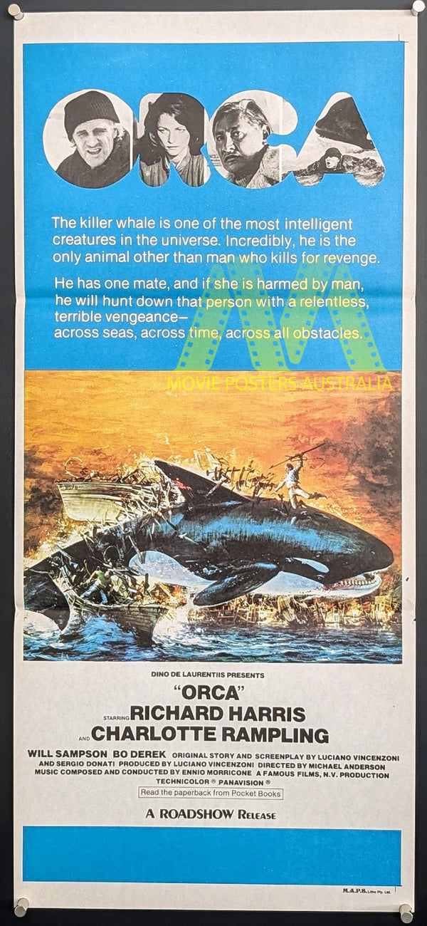 ORCA (1977) Movie Poster, Daybill, RARE, Starring Richard Harris