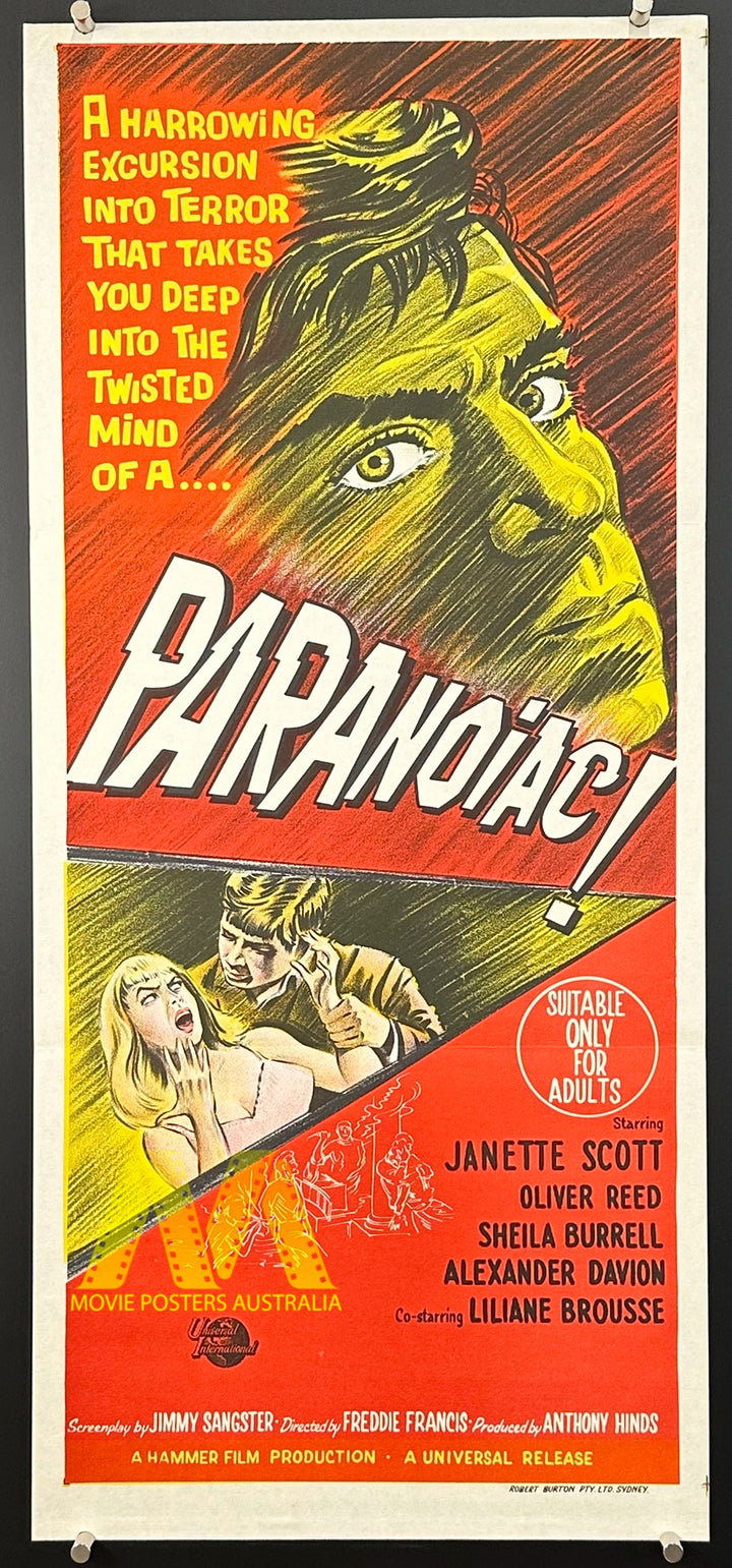 PARANOIAC (1963) Movie Poster Daybill, HORROR, HAMMER FILMS - Movie Posters Australia