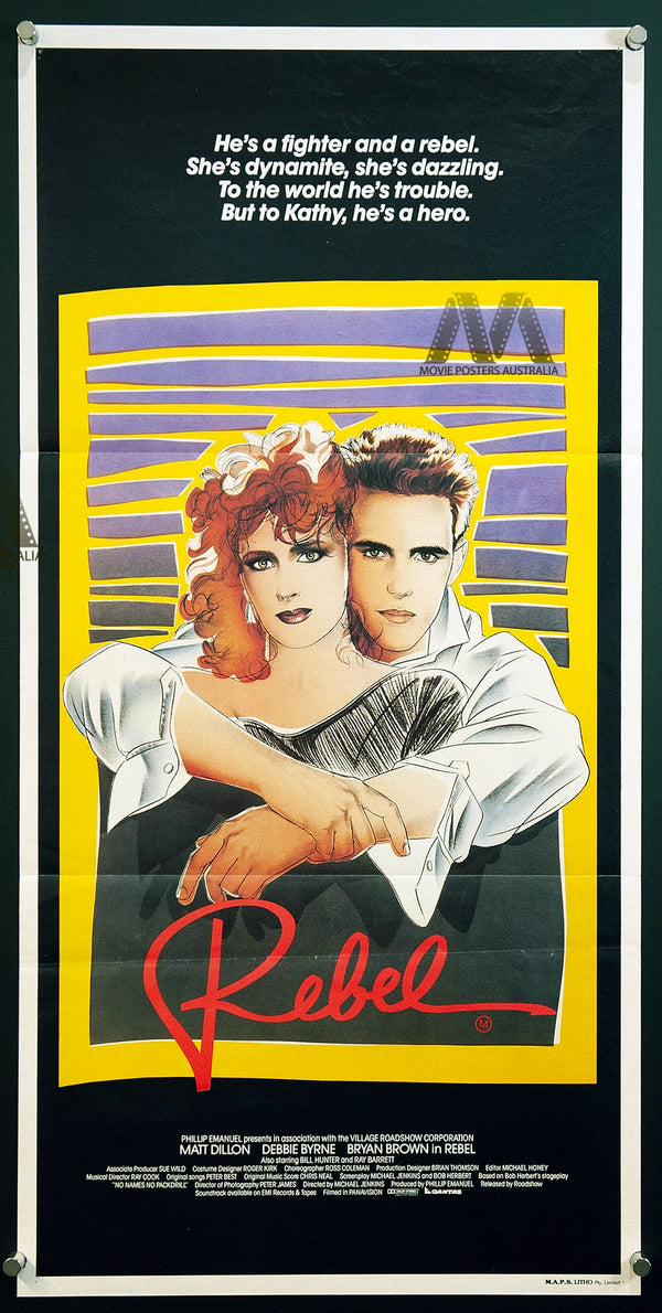 REBEL (1985) Daybill, Matt Dillon, Debra Byrne, VF+ condition - Movie Posters Australia