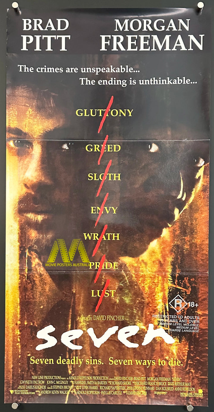 SEVEN (SE7EN) (1995) Movie Poster, Daybill, Brad Pitt & Morgan Freeman ...