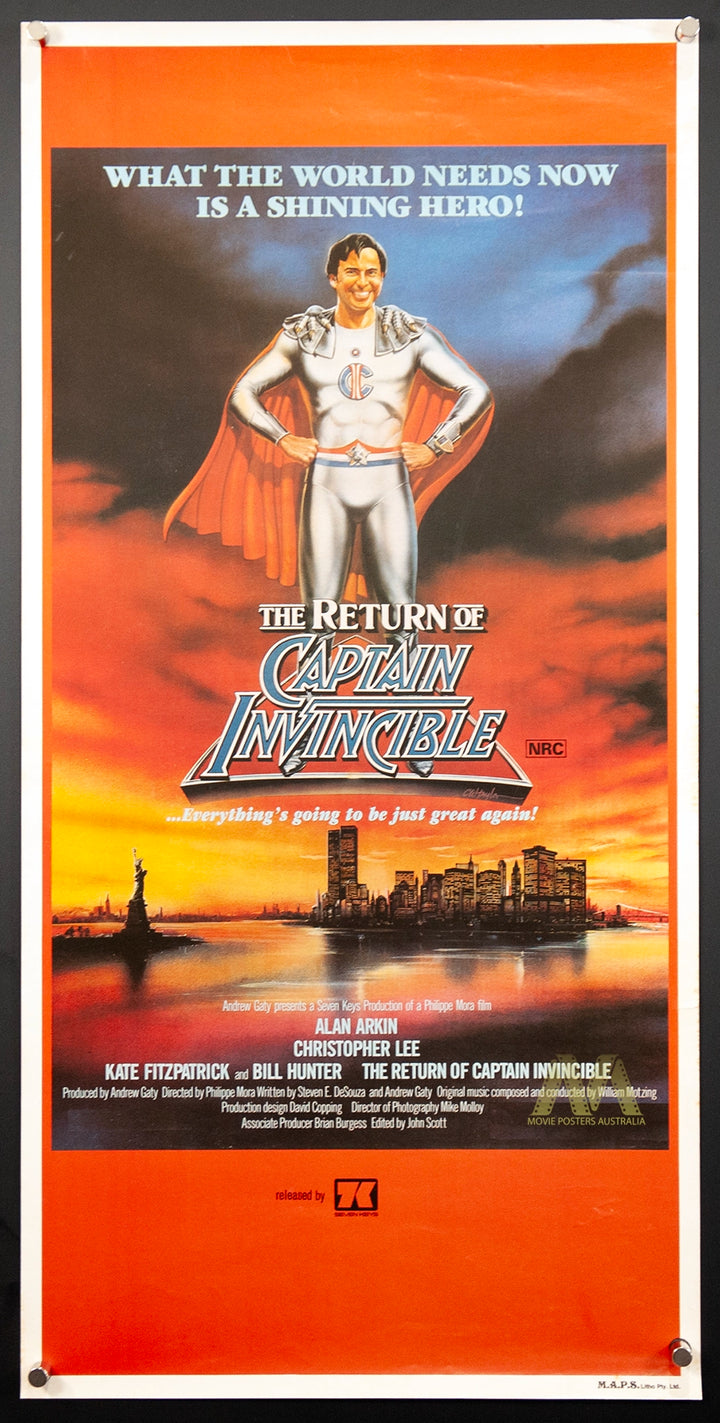 THE RETURN OF CAPTAIN INVINCIBLE (1983) Alan Arkin, Daybill, VF+ Cond - Movie Posters Australia