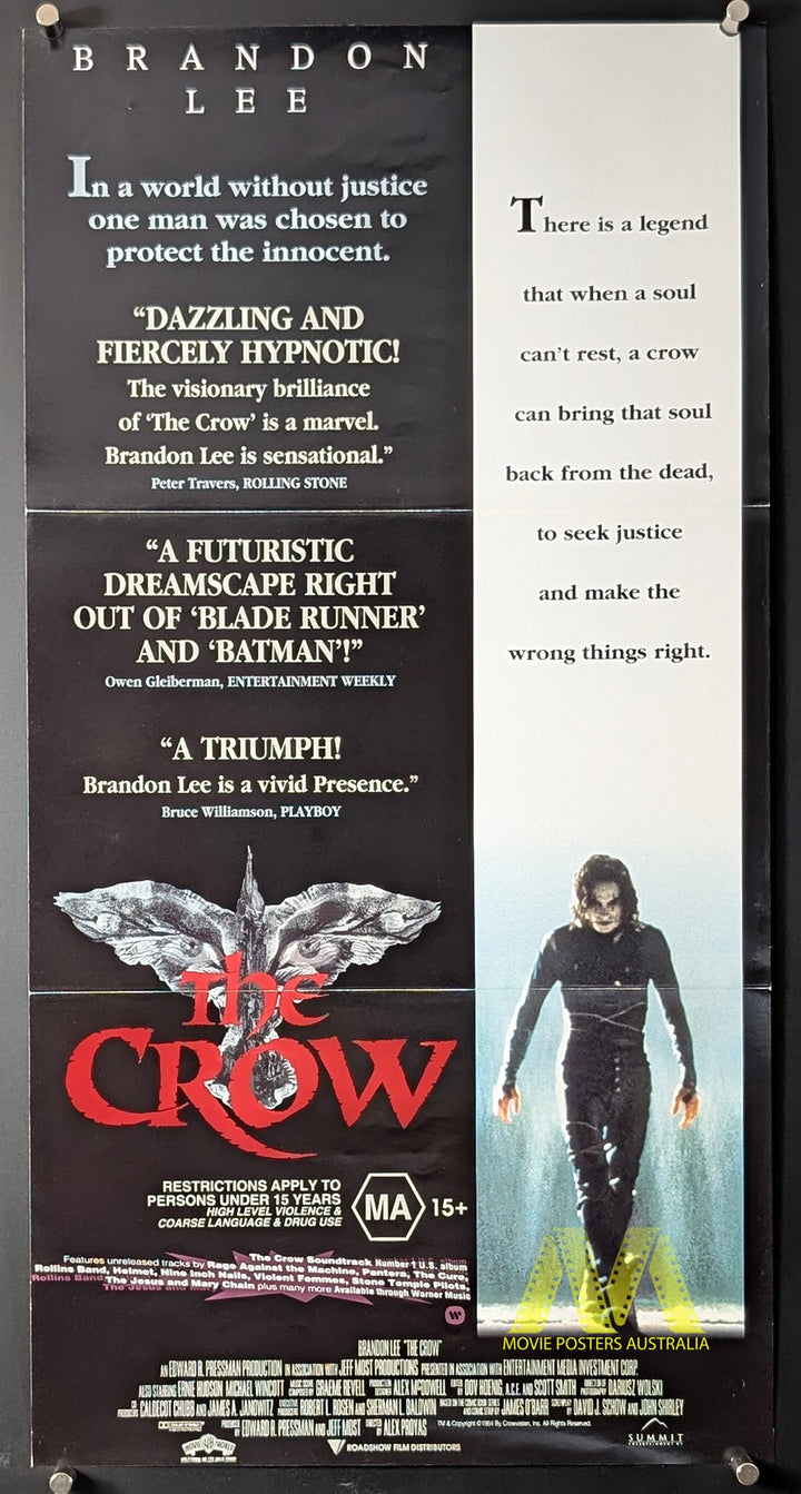 THE CROW (1994) Movie Poster Original Daybill, Brandon Lee, Ernie Hudson - Movie Posters Australia