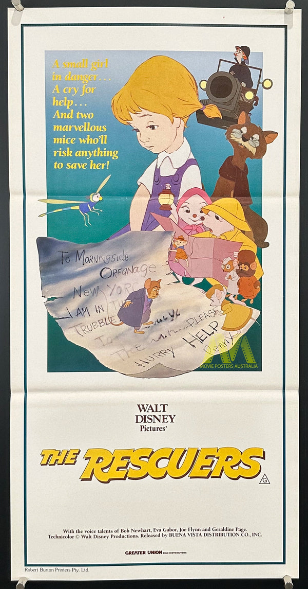 THE RESCUERS (1977) MOVIE POSTER, ORIGINAL DAYBILL, DISNEY ANIMATED