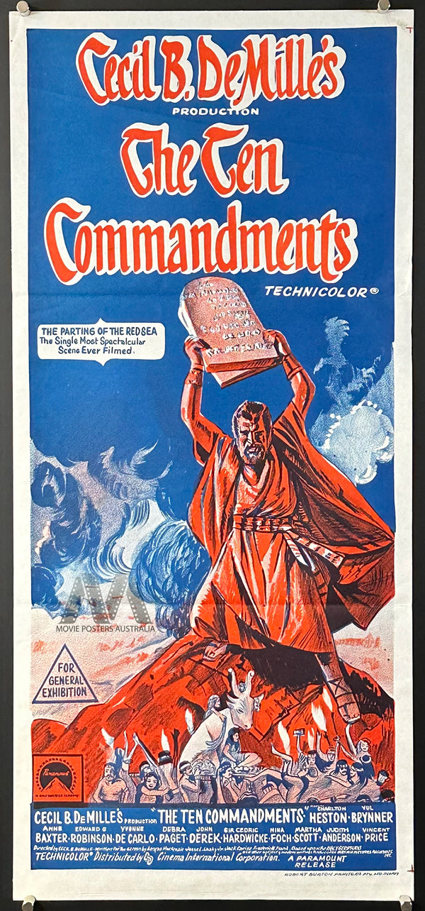 THE TEN COMMANDMENTS (1956) Movie Poster, Daybill, Re-Release 1972
