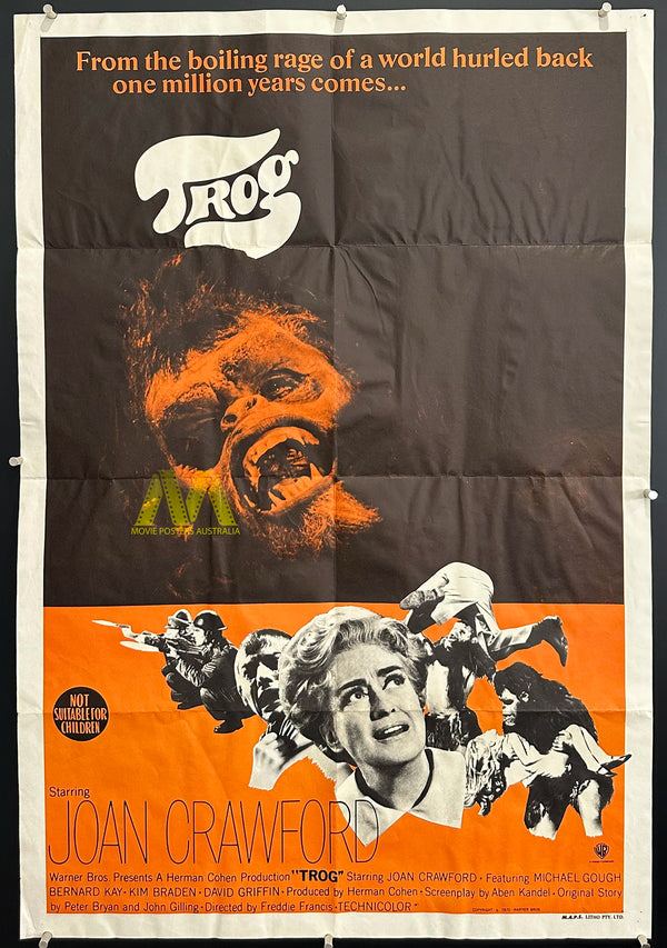 TROG (1970) Movie Poster, Australian One Sheet, HORROR, Joan Crawford